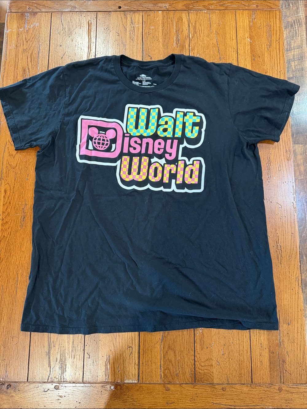 Disney Black Tee with Pink, Aqua & Yellow Graphic
